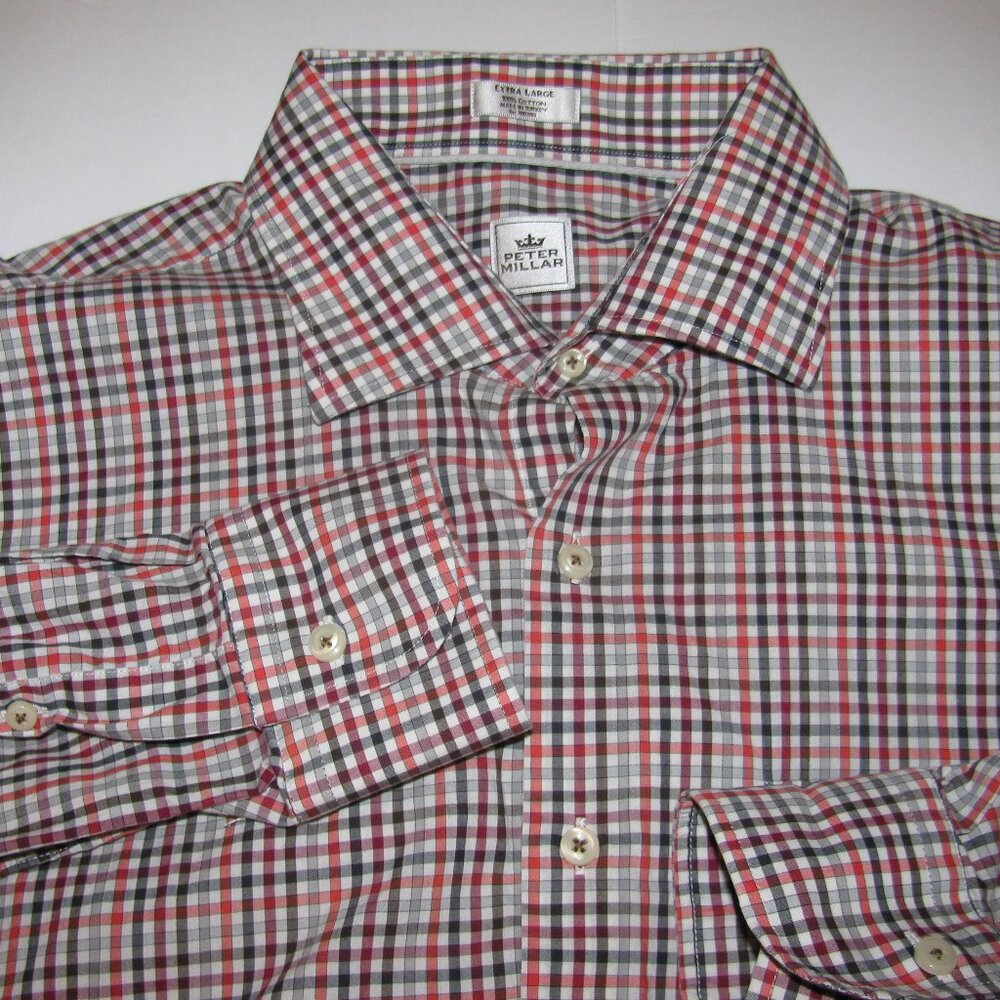 Peter Millar Long Sleeve Plaid Dress  Mens XL Button Down